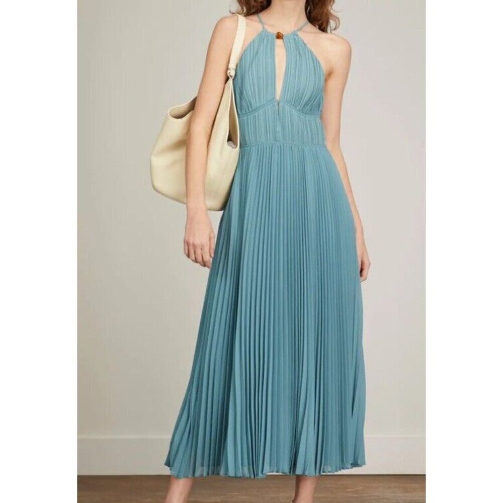 Jonathan Simkhai Sz 2 Midi Dress Blue Carli Halter Classic Minimalist Designer